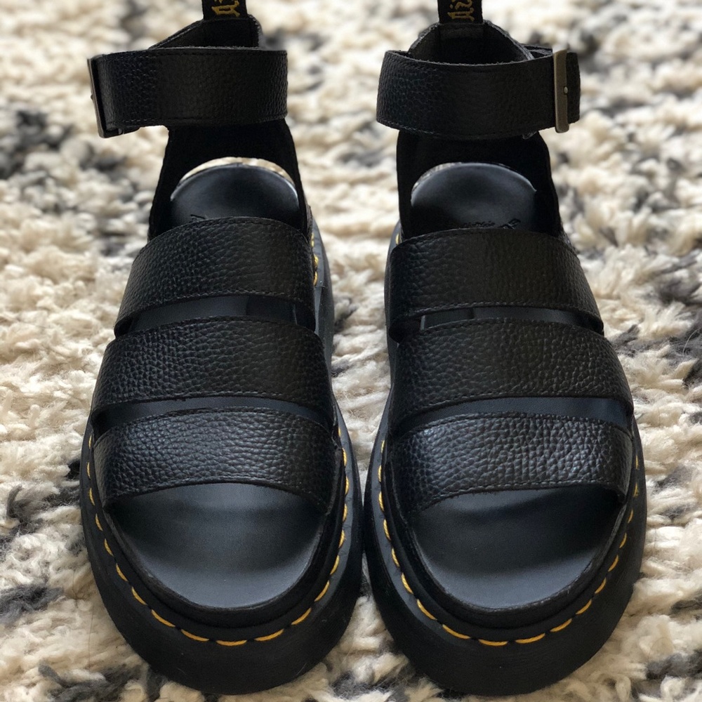 Dr. Martens Clarissa ll leather platform sandals in BLACK.